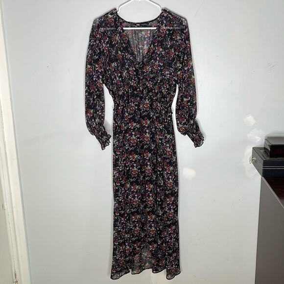 ZARA Black Multicolored Long Sleeve High Low Polyester Dress Size Medium - Picture 1 of 7